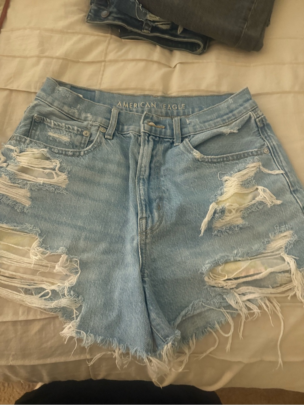 American Eagle Outfitters Light Blue Distressed Denim Shorts